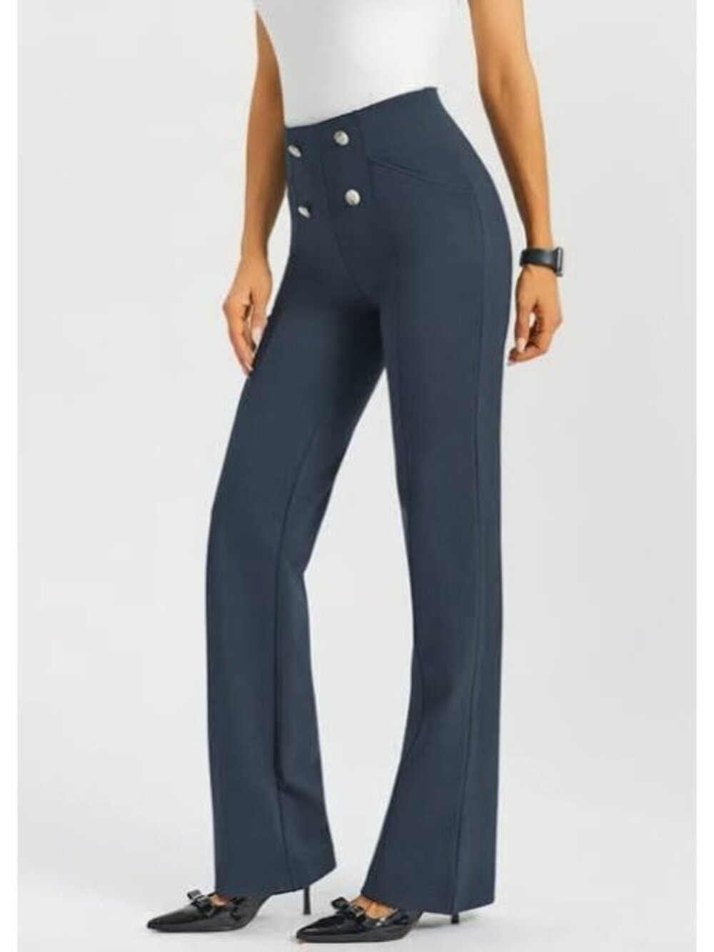 Betabrand Atlantic DPYP Dress Pant Yoga Pants Wide Navy Blue Women’s Small